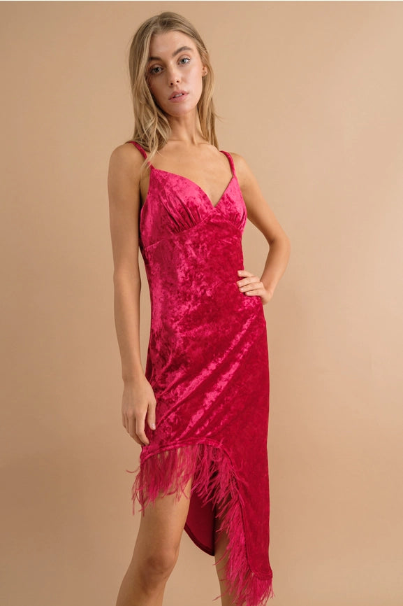 Velvet Sweetheart Asymmetrical Feather Hem Dress-Dress-Blue B-S-RED-Urbanheer
