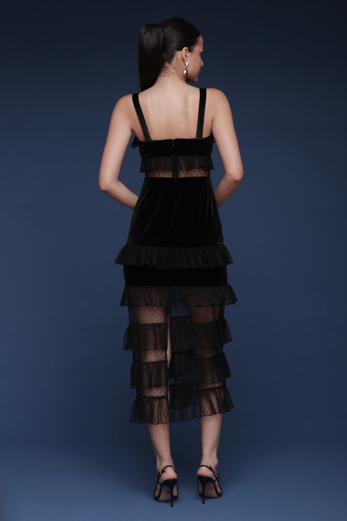 Velvet & Tulle Tiered Midi Dress