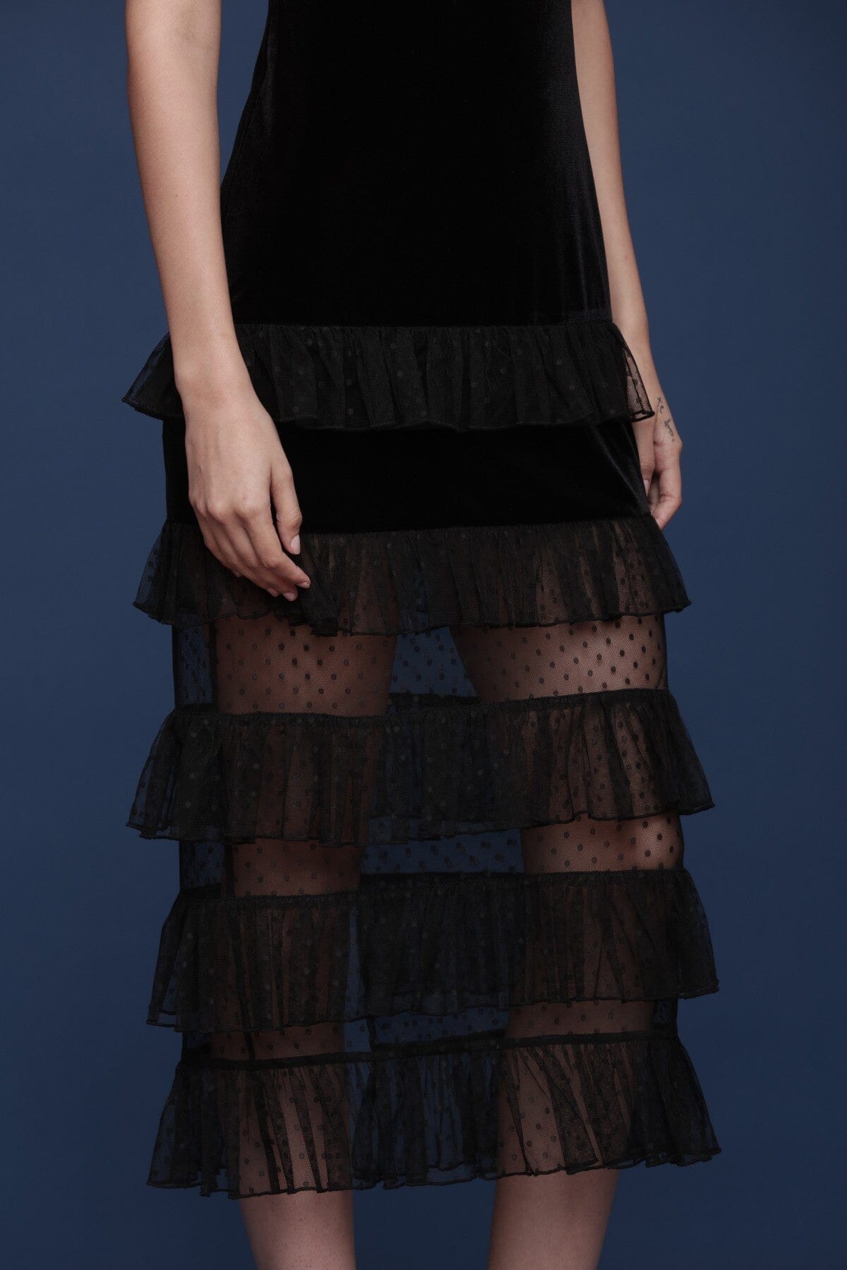 Velvet & Tulle Tiered Midi Dress