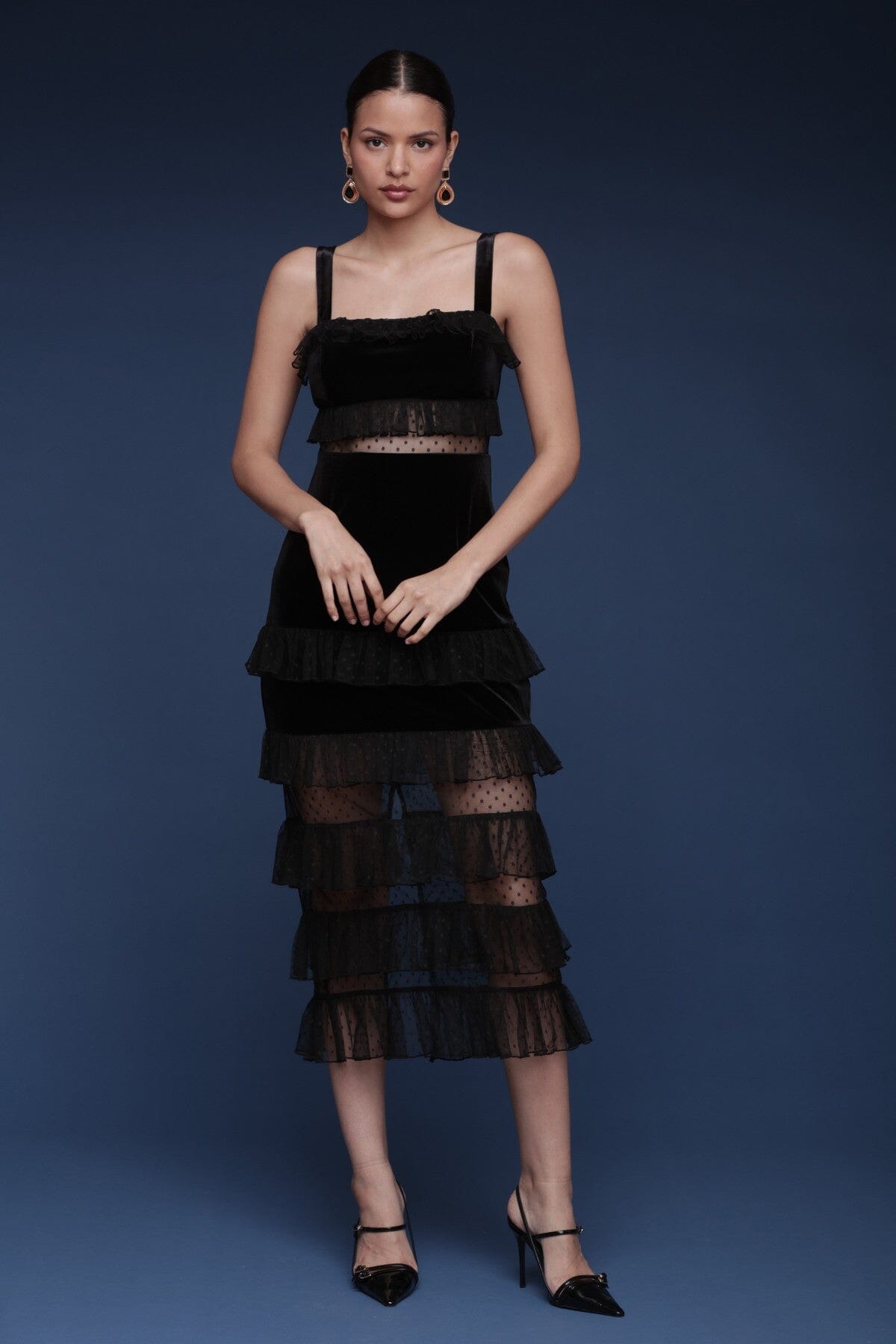 Velvet & Tulle Tiered Midi Dress