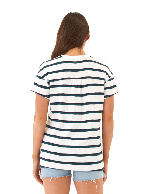 Vera Galapagos Stripe Textured Slub Jersey V-Neck Top