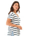 Vera Galapagos Stripe Textured Slub Jersey V-Neck Top