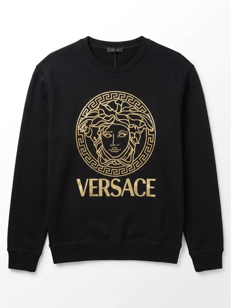 Versace Black Hoodie with Gold Medusa Logo