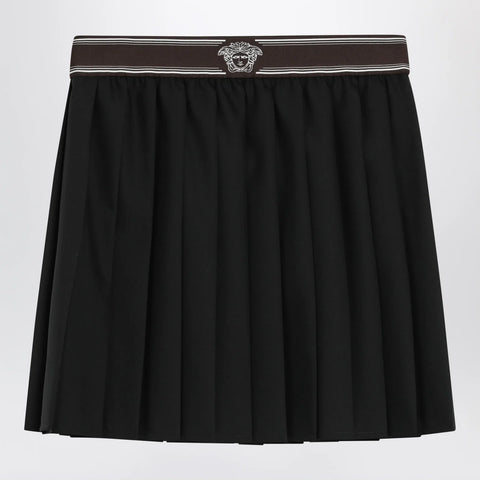 Versace Black Wool and Mohair Pleated Mini Skirt