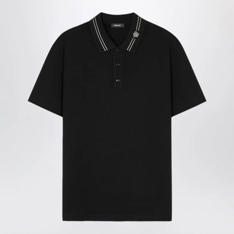 Versace Black polo shirt with Medusa embroidery