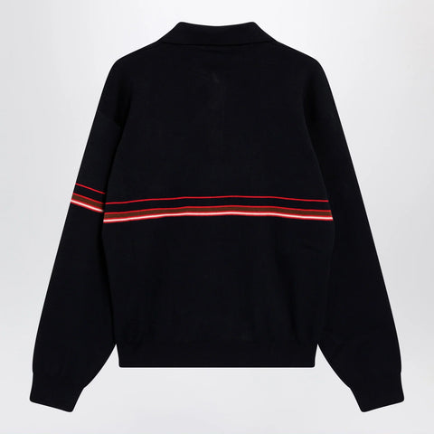 Versace Navy blue cotton knit polo shirt with embroidered logo