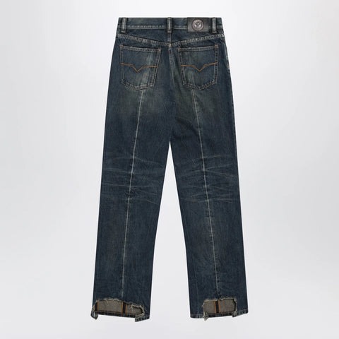 Versace Straight-leg stonewashed cotton denim jeans in blue