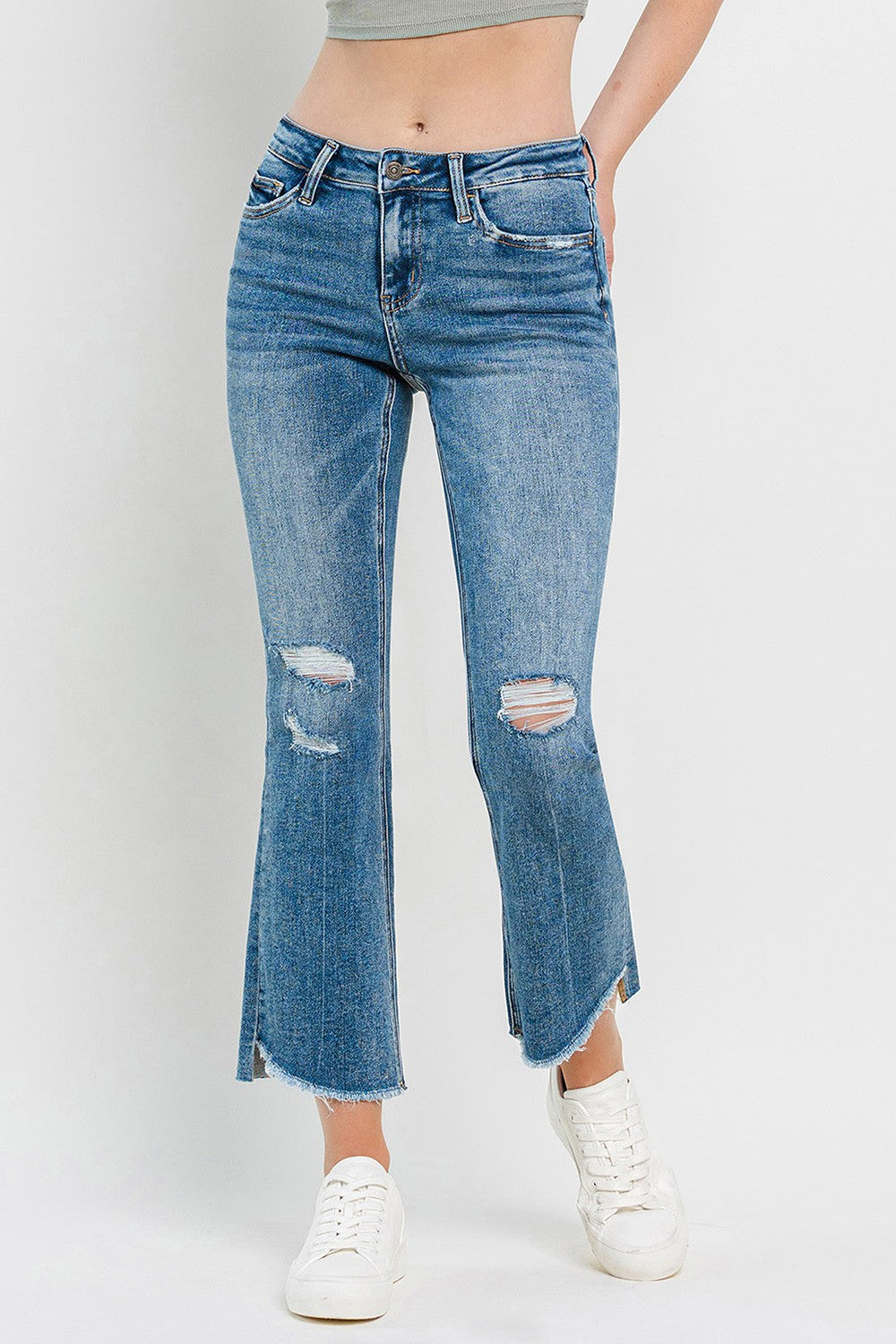 Vervet By Flying Monkey Full Size Mid Rise Distressed Cropped Flare Jeans-Street 360-Medium-24-Urbanheer
