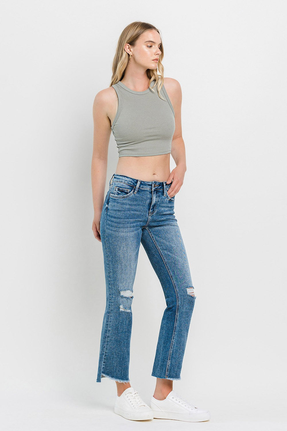 Vervet By Flying Monkey Full Size Mid Rise Distressed Cropped Flare Jeans-Street 360-Medium-24-Urbanheer