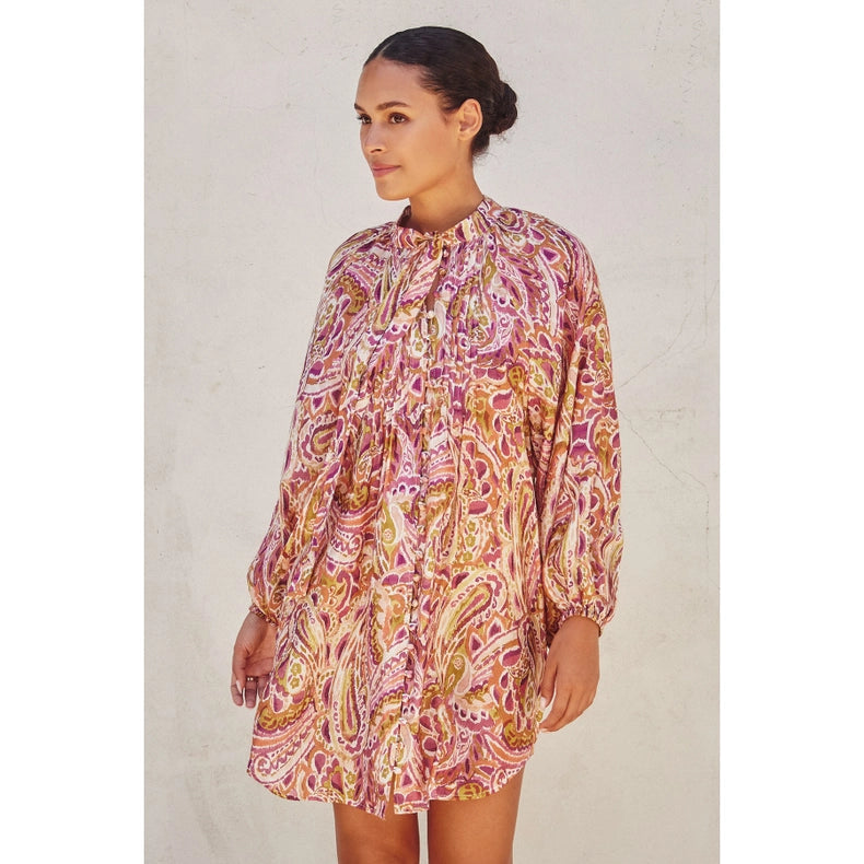 Very Berry Front Pleat Shirt Dress-Dress-Dress Forum-S-RASPBERRY MULTI-Urbanheer