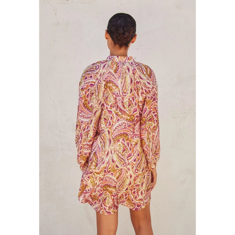 Very Berry Front Pleat Shirt Dress-Dress-Dress Forum-S-RASPBERRY MULTI-Urbanheer