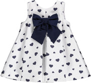 Vestido Com Corações Azuis Marinho E Laço Azul Marinho-Dress-Piccola Speranza-12M-white-Urbanheer