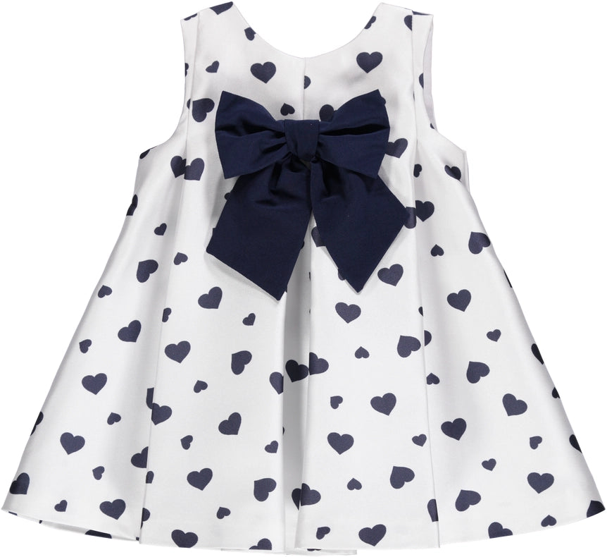 Vestido Com Corações Azuis Marinho E Laço Azul Marinho-Dress-Piccola Speranza-12M-white-Urbanheer