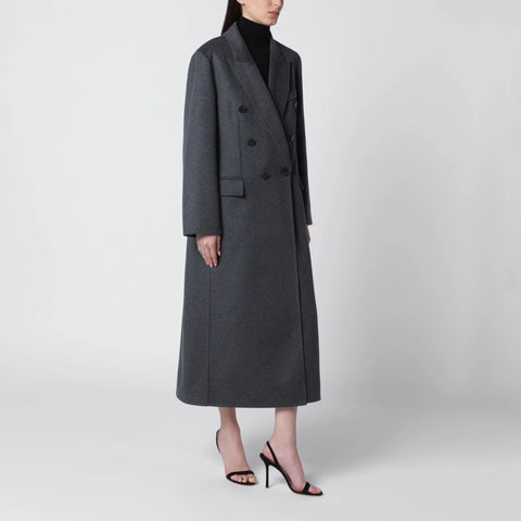 Victoria Beckham Double-breasted coat in grey mélange wool and cashmere