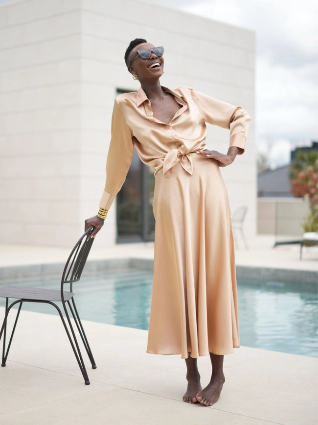 Victoria Silk Skirt Latte-Skirt-Bel Cashmere S.C.-S-Latte-Urbanheer