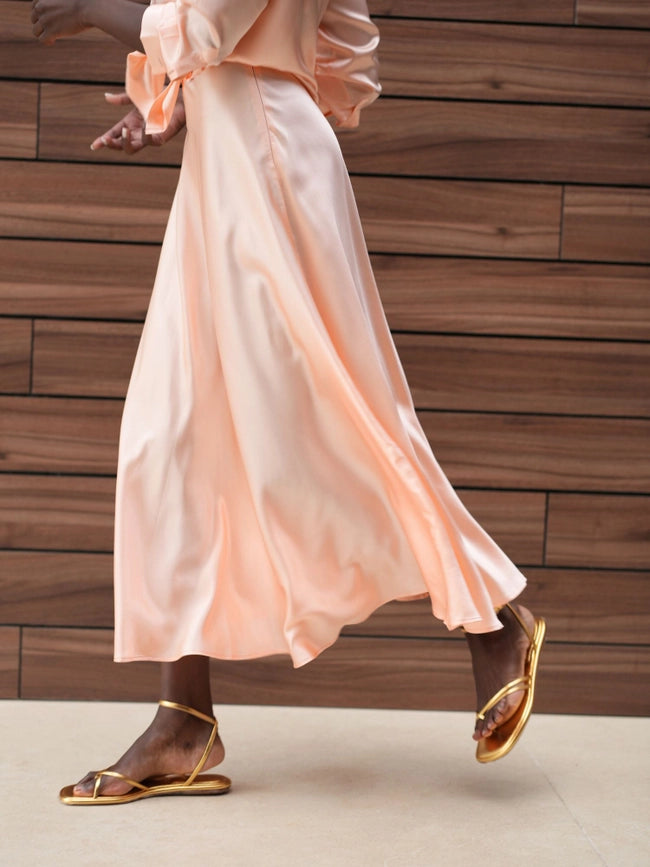 Victoria Silk Skirt Peach-Skirt-Bel Cashmere S.C.-S-Peach-Urbanheer