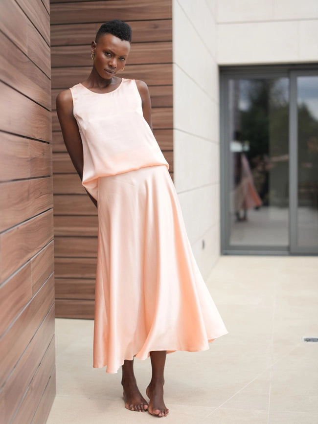 Victoria Silk Skirt Peach-Skirt-Bel Cashmere S.C.-S-Peach-Urbanheer