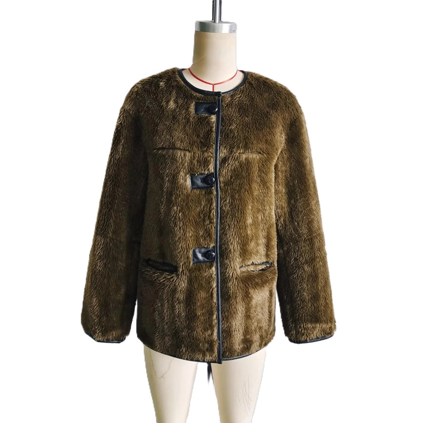 Vintage Elegant Patchwork Plush Jacket-Jacket-Rosa Clothing-S-Green-Urbanheer