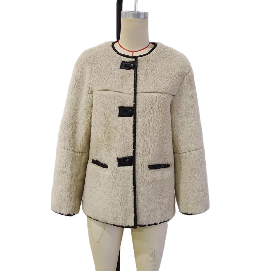 Vintage Elegant Patchwork Plush Jacket-Jacket-Rosa Clothing-S-White-Urbanheer