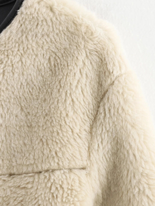 Vintage Elegant Patchwork Plush Jacket-Jacket-Rosa Clothing-S-White-Urbanheer