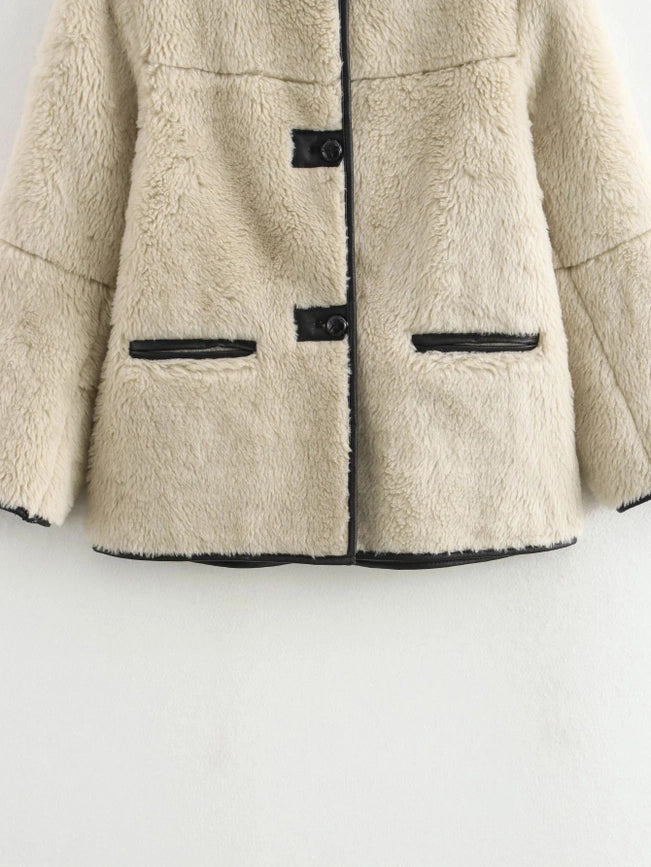 Vintage Elegant Patchwork Plush Jacket-Jacket-Rosa Clothing-S-White-Urbanheer