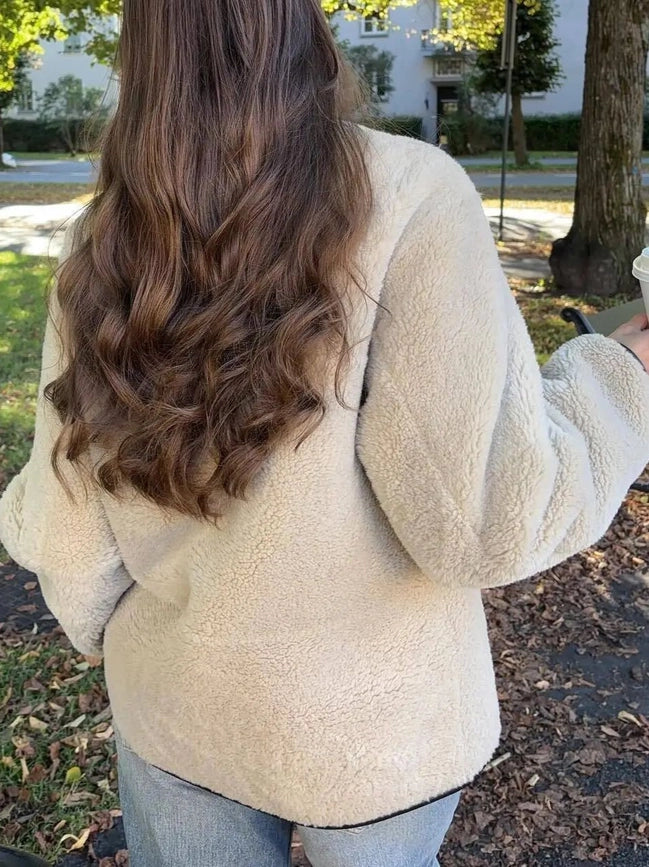 Vintage Elegant Patchwork Plush Jacket-Jacket-Rosa Clothing-S-White-Urbanheer