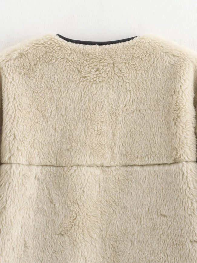 Vintage Elegant Patchwork Plush Jacket-Jacket-Rosa Clothing-S-White-Urbanheer