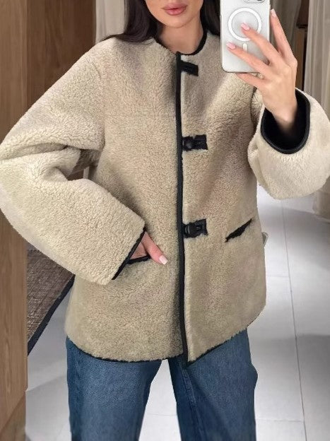 Vintage Elegant Patchwork Plush Jacket-Jacket-Rosa Clothing-S-White-Urbanheer