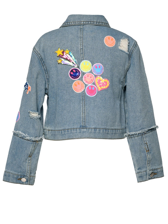 Vintage Jean Jacket with Sequin Patches-Jacket-Hannah Banana-4-STONEWASH-Urbanheer