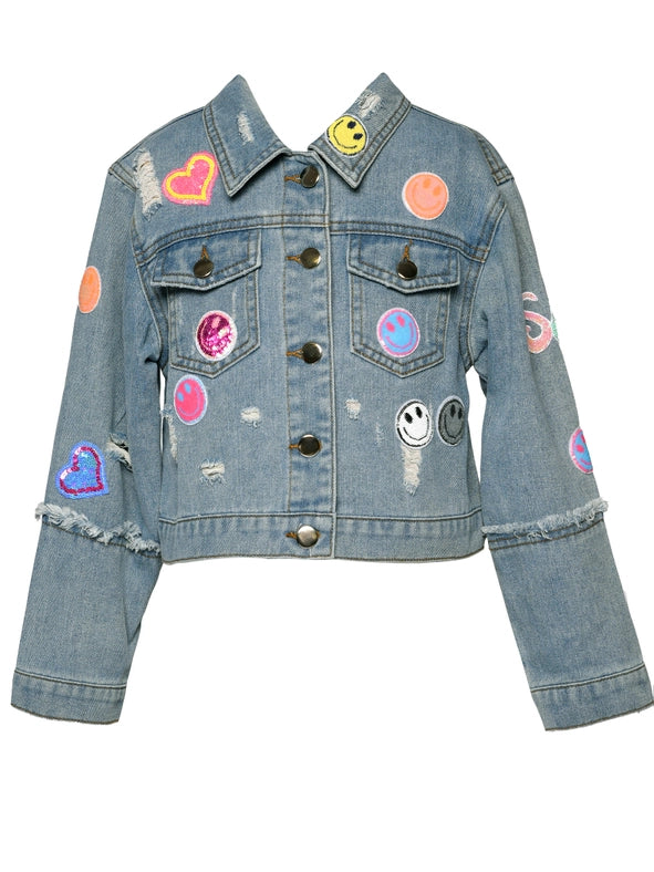 Vintage Jean Jacket with Sequin Patches-Jacket-Hannah Banana-4-STONEWASH-Urbanheer
