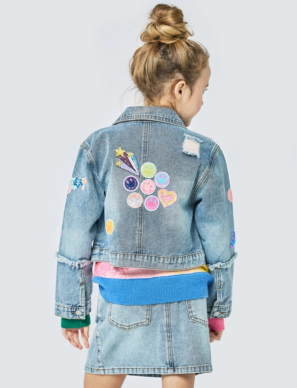 Vintage Jean Jacket with Sequin Patches-Jacket-Hannah Banana-4-STONEWASH-Urbanheer