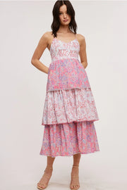 Vintage Paisley Tiered Maxi Dress-Dress-Ultramarine-S-WHITE PINK-Urbanheer
