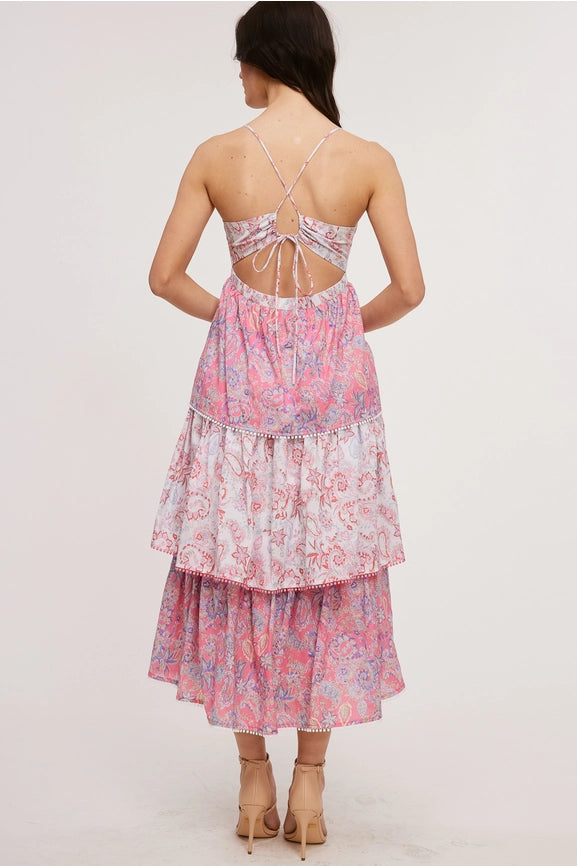 Vintage Paisley Tiered Maxi Dress-Dress-Ultramarine-S-WHITE PINK-Urbanheer