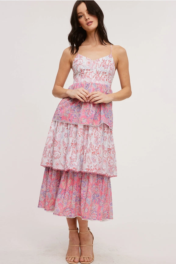 Vintage Paisley Tiered Maxi Dress-Dress-Ultramarine-S-WHITE PINK-Urbanheer