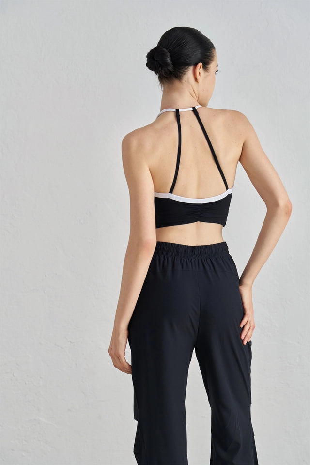 Viola Color Contrast Triangle Strap Back Sports Bra Black-Sports Bra-91thelabel-S-Black-Urbanheer
