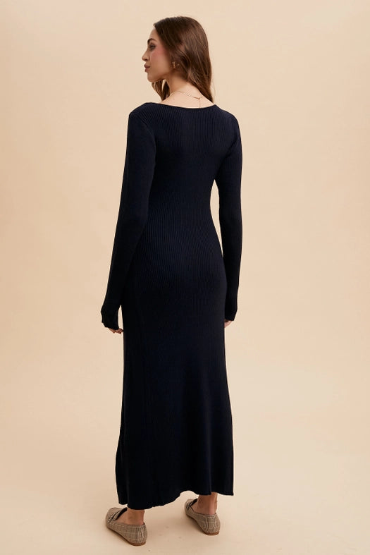 Viscose Blend Knitted Maxi Sweater Dress BLACK-Dress-In Loom-S-Urbanheer