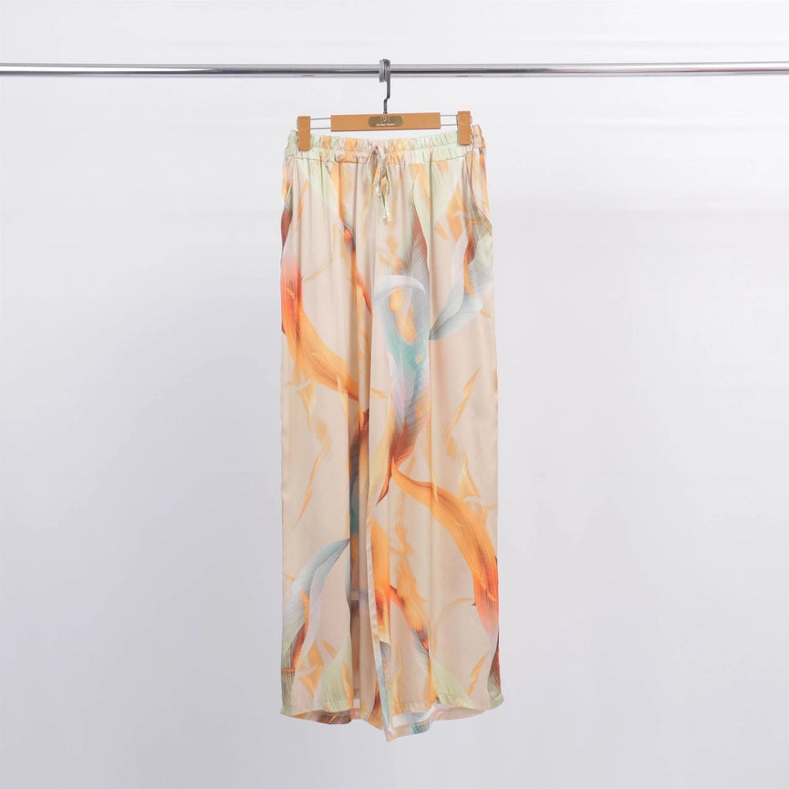 Viscose Patterned Trousers-Trousers-Cecile Wang-Beige-Urbanheer