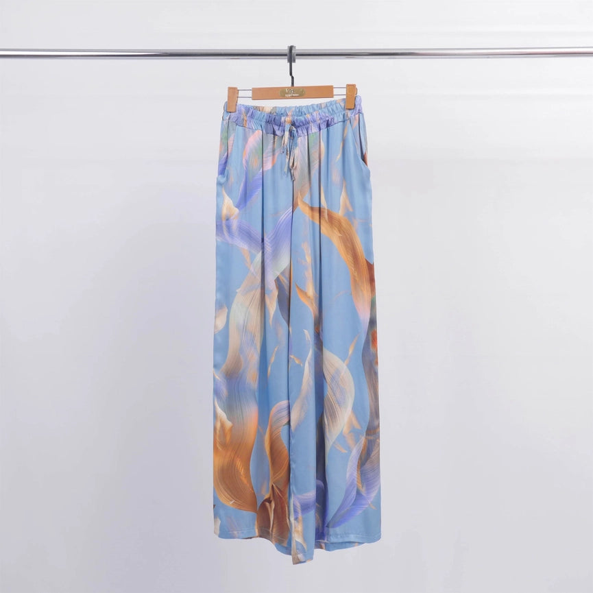 Viscose Patterned Trousers-Trousers-Cecile Wang-Blue-Urbanheer