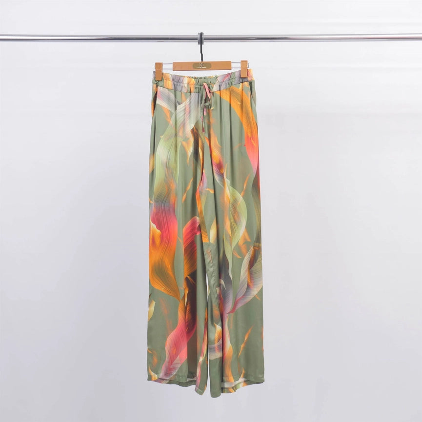 Viscose Patterned Trousers-Trousers-Cecile Wang-Green-Urbanheer