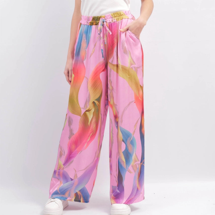 Viscose Patterned Trousers-Trousers-Cecile Wang-fuchsia-Urbanheer