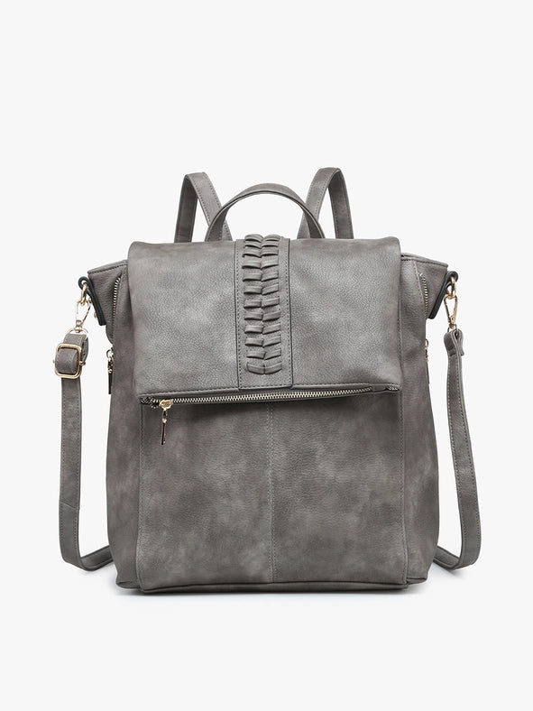 Vivian Distressed Convertible Backpack-Backpack-Jen & Co.-Dark Grey-Length: 13 inches -Height: 15 inches -Depth: 4.5 inches-Urbanheer