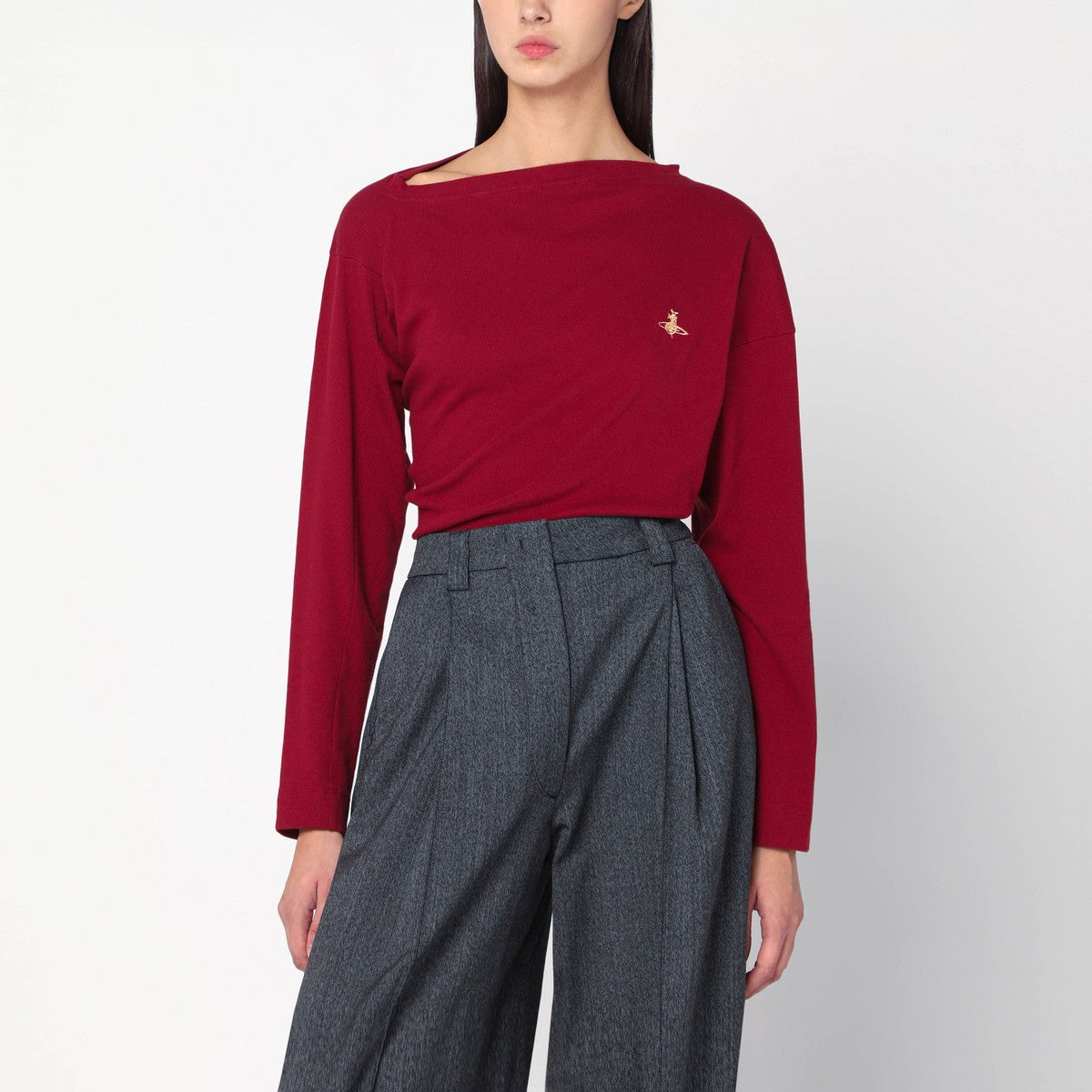 Vivienne Westwood Brick red asymmetrical top with Orb logo
