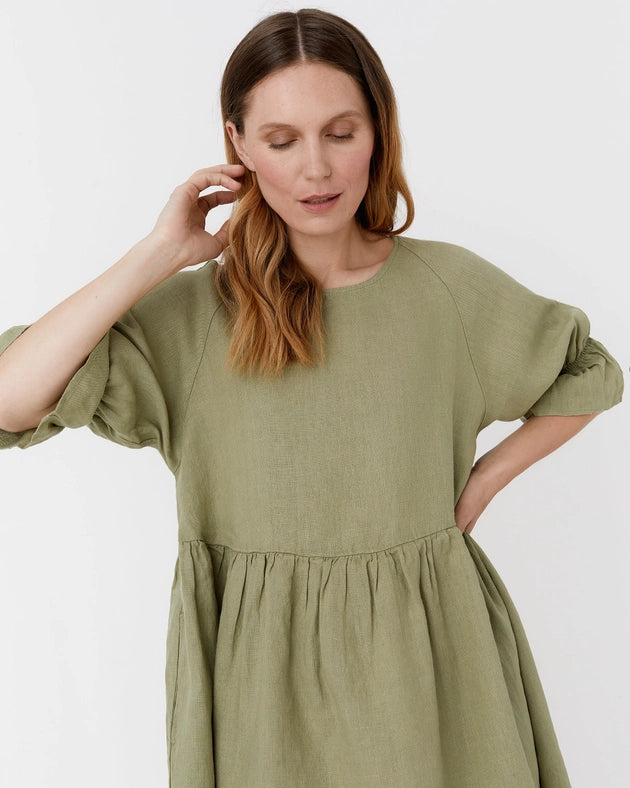Voluminous Linen Dress Nerja in Sage-Dress-MagicLinen-XS/M-Urbanheer