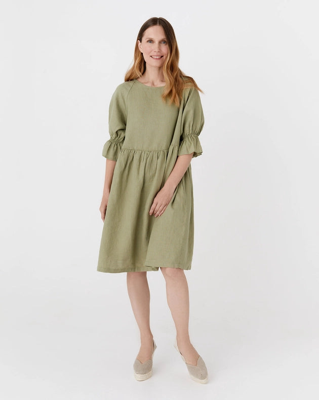 Voluminous Linen Dress Nerja in Sage-Dress-MagicLinen-XS/M-Urbanheer