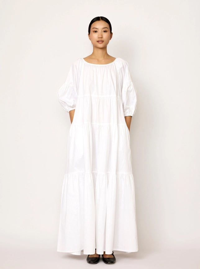 Voluminous Tiered Maxi Dress - White-Dress-LAUDE the Label-S-White-Urbanheer