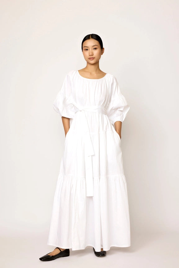 Voluminous Tiered Maxi Dress - White-Dress-LAUDE the Label-S-White-Urbanheer