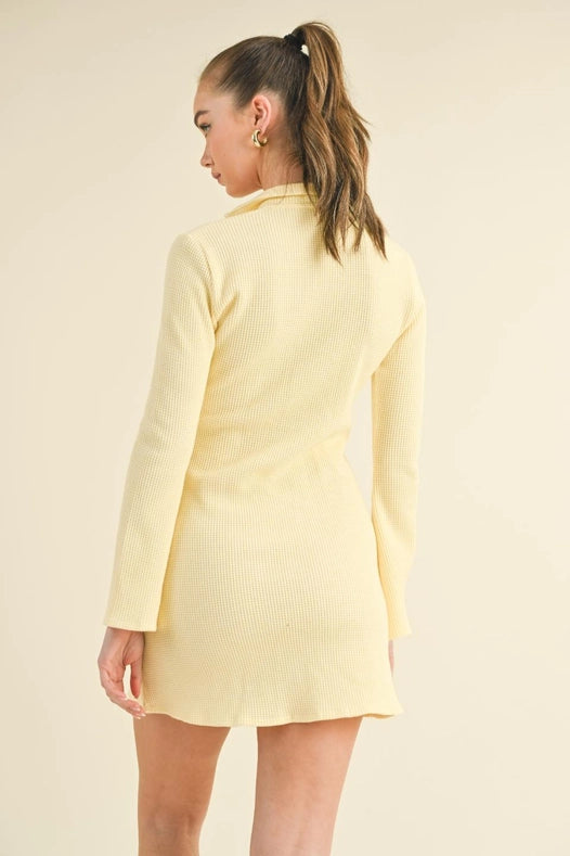 Waffle Knit Collared Bell Sleeve Dress Yellow-Dress-Kimberly C-S-Urbanheer