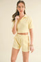 Waffle Knit Polo And Short Set Yellow-Set-KIMBERLY C-S-Urbanheer