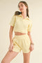 Waffle Knit Polo And Short Set Yellow-Set-KIMBERLY C-S-Urbanheer
