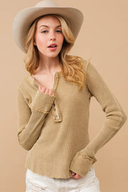 Waffle Vintage Garment Washed Button Up Top Khaki-Top-Blue B-S-KHAKI-Urbanheer